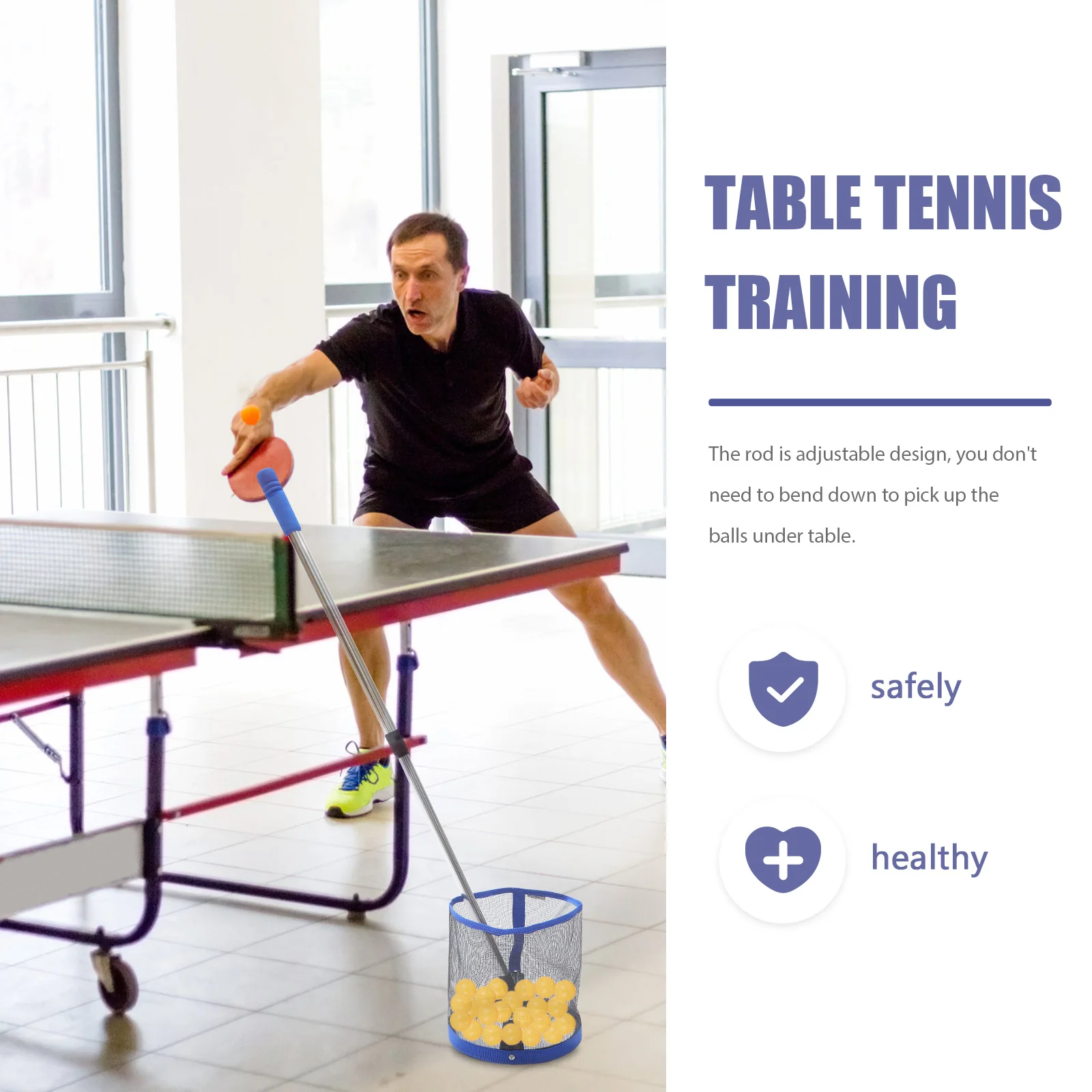 

Adjustable Table Tennis Picker Retractable Handle Pingpong Tool Portable Tennis Collector Durable -Pong Ball Catcher Small Ball