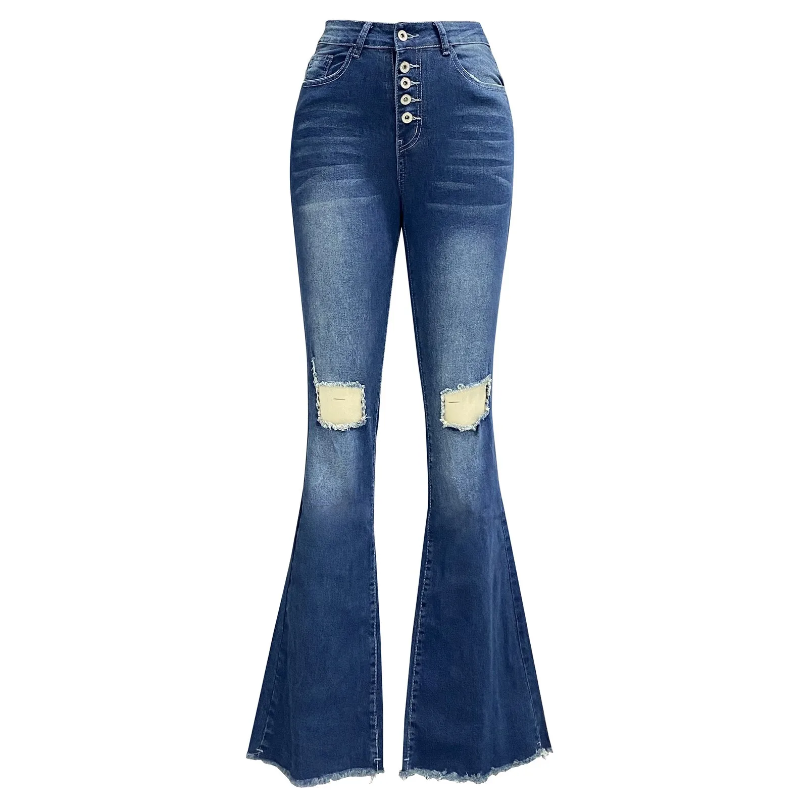 أنيقة نحيل ممزق جرس أسفل السراويل Y2k بالازو السراويل للنساء نحيل الجينز النسائية العمل السراويل الفضفاضة الجينز Pantalon فام #3