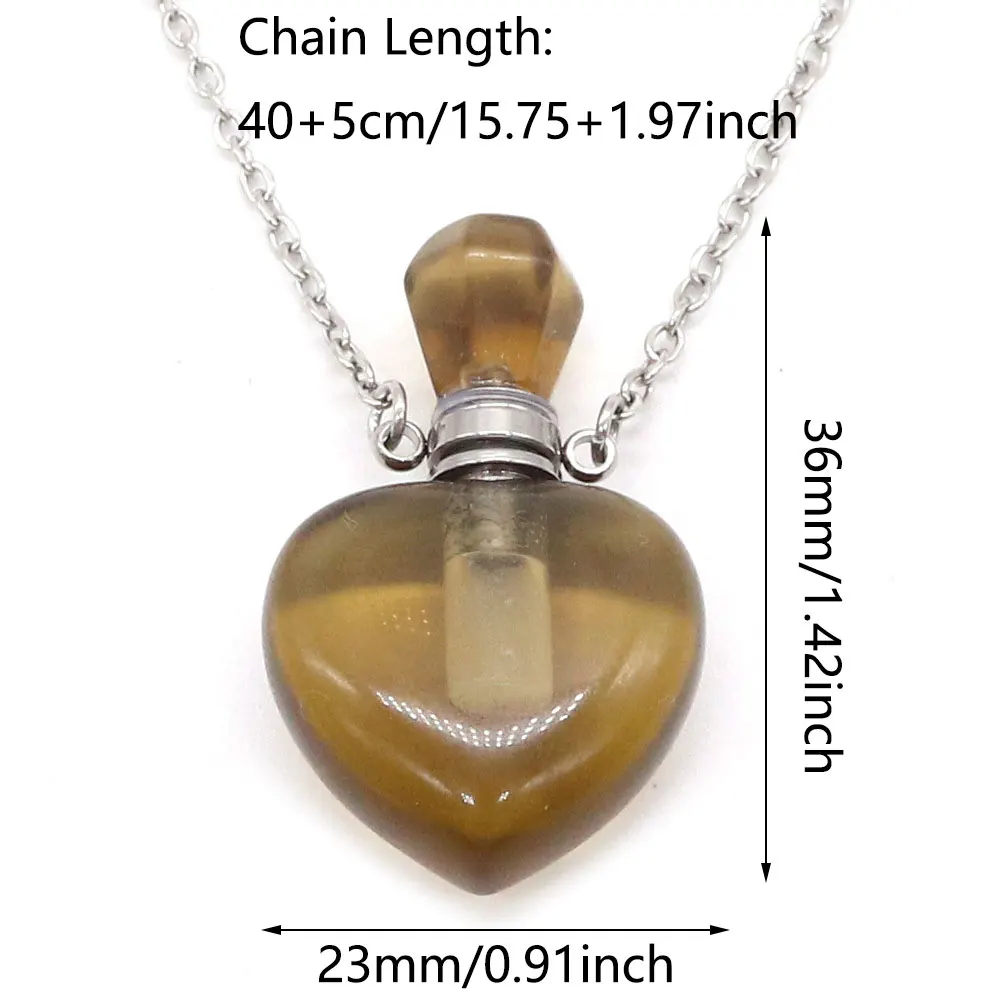 Natural Stone Heart Shap Pendant Perfume Bottle Essential Oil Diffuser Love Gift Jewelry Necklace Jewelry Gift for Women