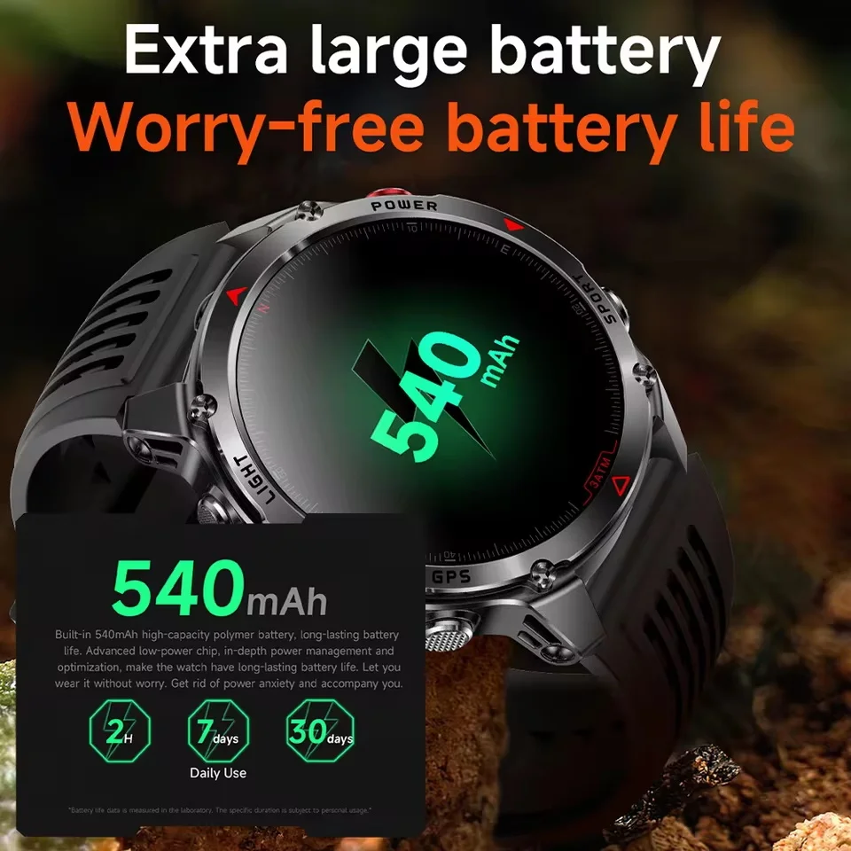 Militaire Outdoor GPS Positionering Smart Watch Heren HD AMOLED Scherm Kompas Hoogtemeter LED Zaklamp 3ATM Waterdicht HD Oproephorloge