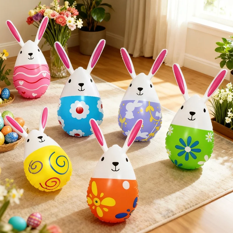 

Inflatable Easter Rabbit Eggs Ornament Colorful Eggs with Bunny Ears Blow Up Toys Easter Party Outdoor Yard Decoration Kids Gift