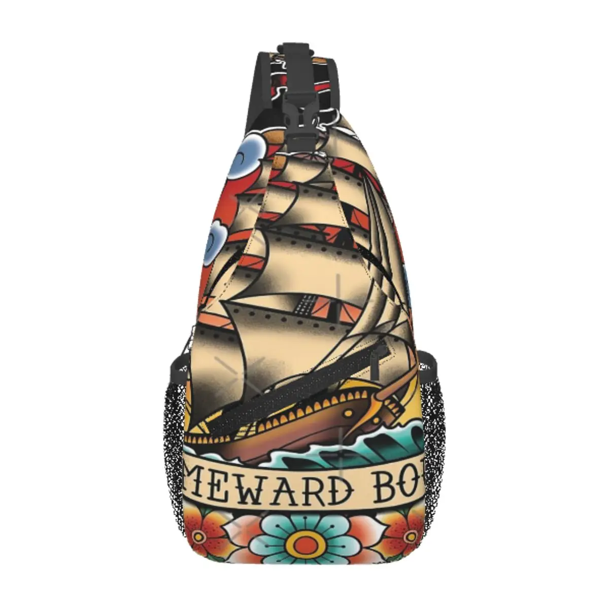 

Homeward Bound Traditional Tattoo Sailing Ship Chest Bag Personalized Durable Daily Cross chest bag Customizable