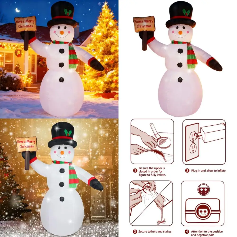 

Джамбо 8-футовый светодиодный надувной снеговик со знаком «Счастливого Рождества» для праздничного двора и декора газона