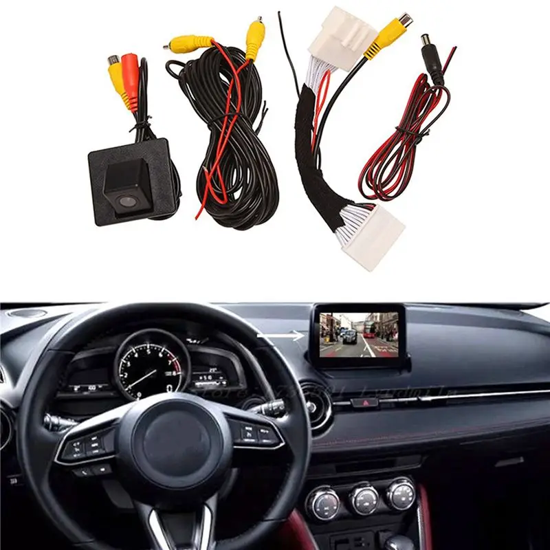 2X Rear View Camera Backup Reverse Parking Camera Conversion Cable 28 Pin Adapter Kit For Mazda 2 Sedan Demio 2015-2020-T61C