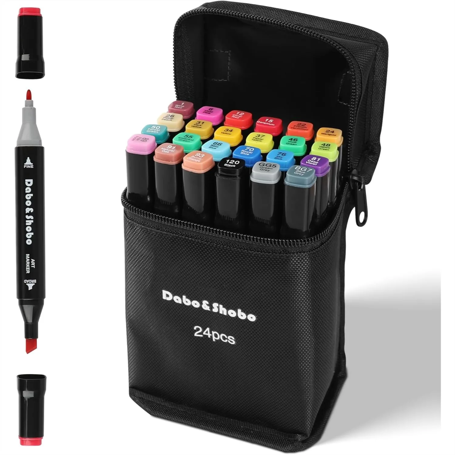 

24 Colors Dual Tip Art Markers for Adult Coloring, Sketching and Calligraphy with Fine and Chisel Tips