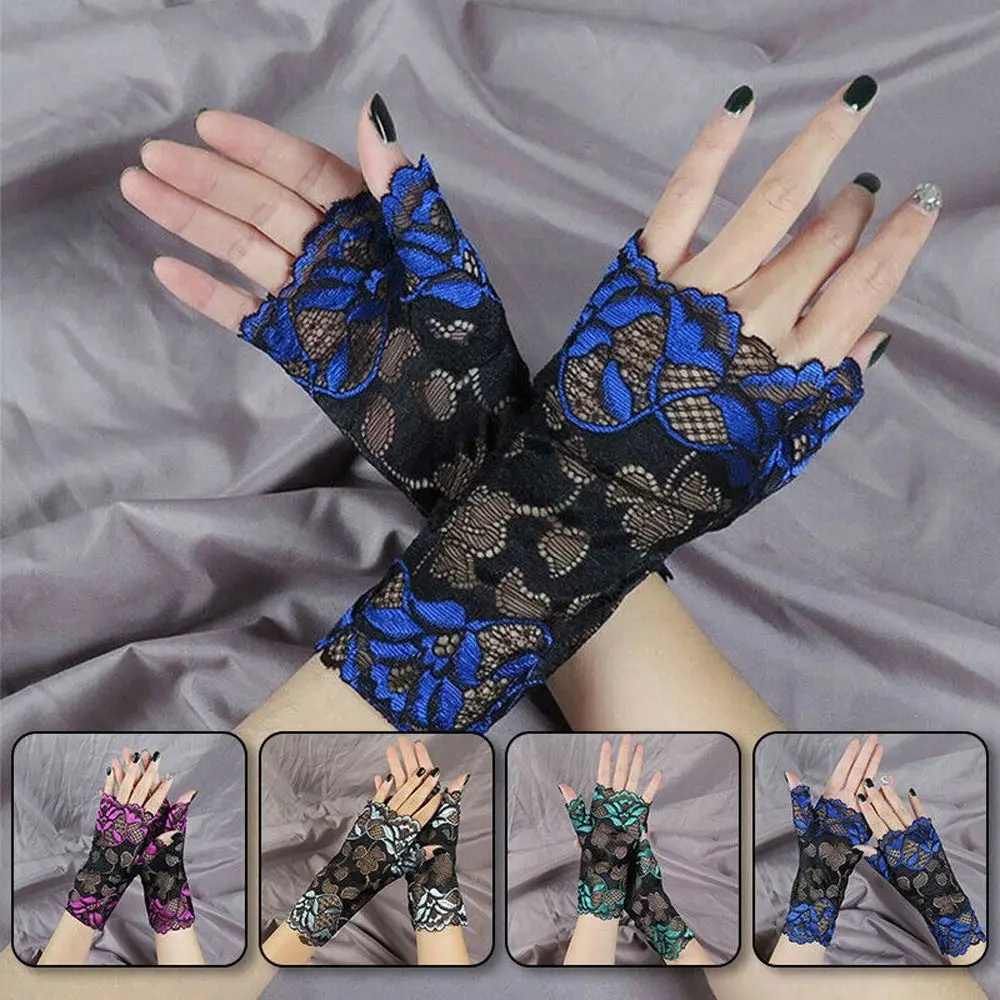 Sexy Women Half Finger Gloves Sunscreen Short Lace Gloves Dance Performance Mittens