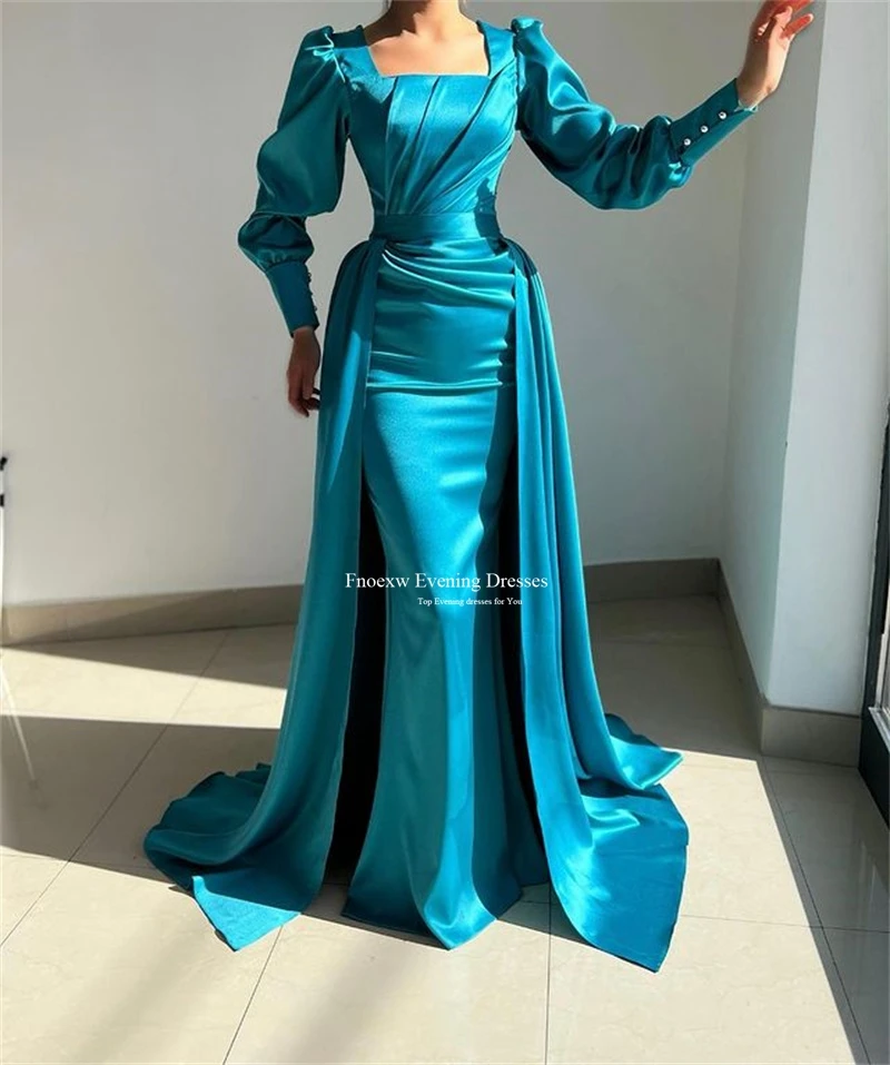 Fnoexw Princess Robe De Soirée Square Neck Vestidos De Gala Detachable Tail Mermaid Evening Dress Cap Sleeves Pleat Prom Dress