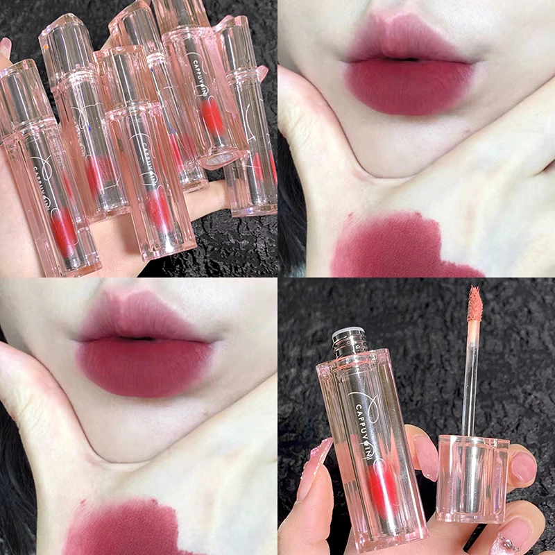 Pintalabios transparente de arcilla acrílica, lápiz labial mate, resistente al agua, terciopelo desnudo, Sexy, pigmentos para labios rojos y marrones, maquillaje de larga duración