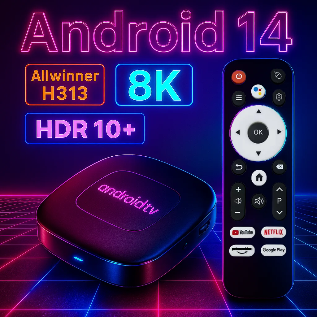 Android 14.0 TV Box 8K Video Netflix&YouTube Google Assistant HDR 10+ BT 5.0 Allwinner H313 2.4G/5.8 جيجا هرتز WiFi Smart Set-Top Box