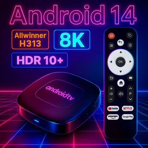 Android 14.0 TV Box 8K Video Netflix&amp;YouTube Google Assistant HDR 10+ BT 5.0 Allwinner H313 2.4G/5.8GHz WiFi Smart Set-Top Box