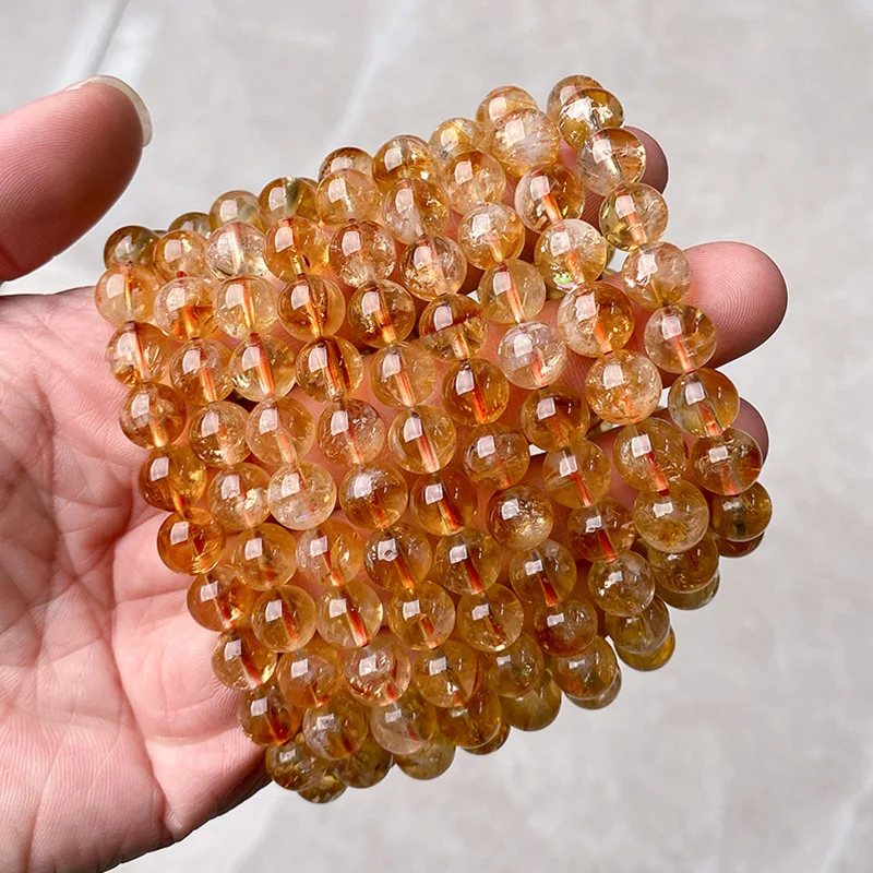 High Quality Natural Stone 6/8/10MM Citrine Bead Bracelet Crystal Reiki Healing Energy Strand Stretch Bracelet For Women Jewelry