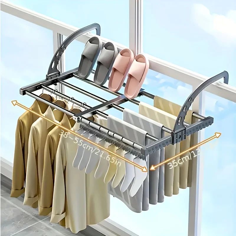 

Foldable Hanging Drying Rack - Adjustable Space Saver for Balcony/Garden | Clothes & Shoes Organizer | Durable Plastic Gift Idea