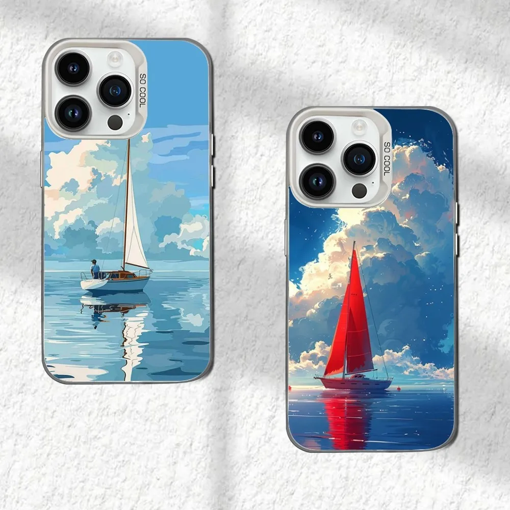 

Sailing Ship Boat Phone Case For iPhone 16,15,14,13,12,11,Mini,Pro,SE,MAX White Matte Shockproof Cover