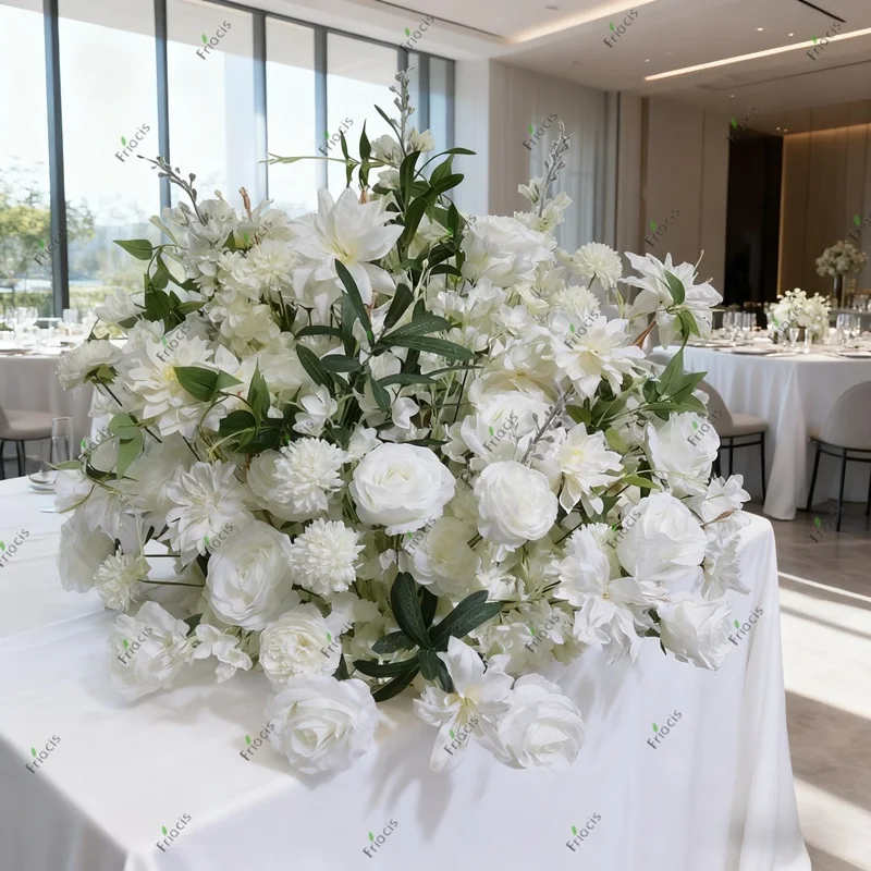 فاخر الأبيض روز الكوبية الورقة الخضراء قوس الزفاف الأزهار صف ترتيب الجدول المركزية كرة زهرية الحدث الطرف المورد #2
