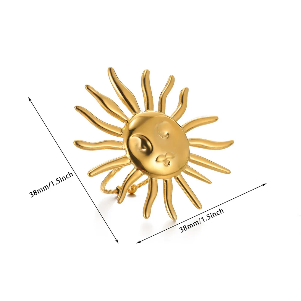 Fashion Abstract Portrait Sun Ring For Women Gold Color Stainless Steel Geometric Open Ring Wedding Party Jewelry Gift