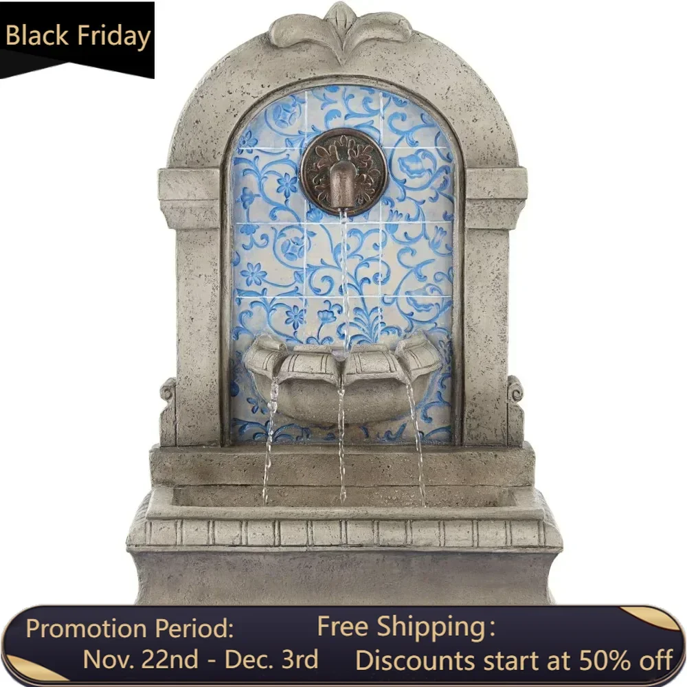 Floor Water Fountain Stone Classic Blue Tile Mosaic 30