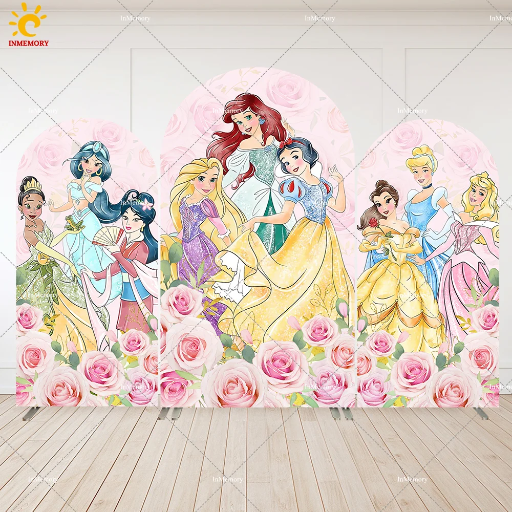 

Disney Princess Arch Backdrop Cover Party Chiara Wall Girls Birthday Party Decor Banner Tangled Jamsine Background Double-sided