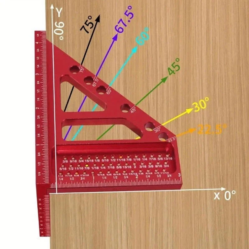 Carpenter 3D Scribing Ruler Versatile Triangular Ruler Multi-Angle Measuring Tool Cnc Machined Aluminum Alloy 45 90 degree