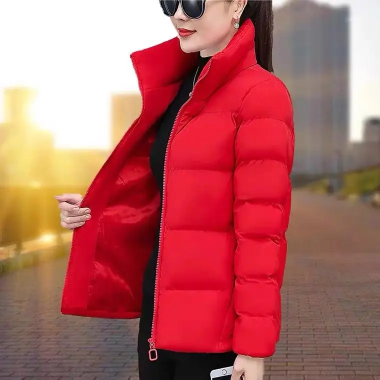 

Women Cotton Padded Jacket Elegant New Coat 2024 Women's Parkas Lady Thickened Loose Fit Female Stand Collar Parka T80