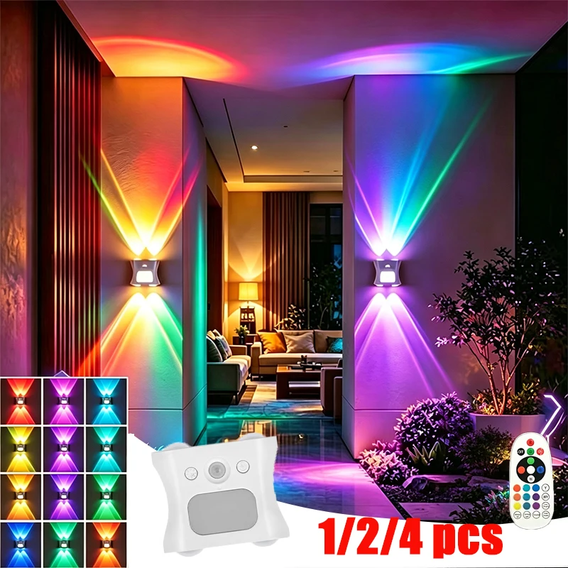 1/2/4PCS RGB Motion Sensing Wall Lamp Rechargeable Magnetic Sconce Motion Sensor Light Indoor for Bedroom Hallway Stair Decor