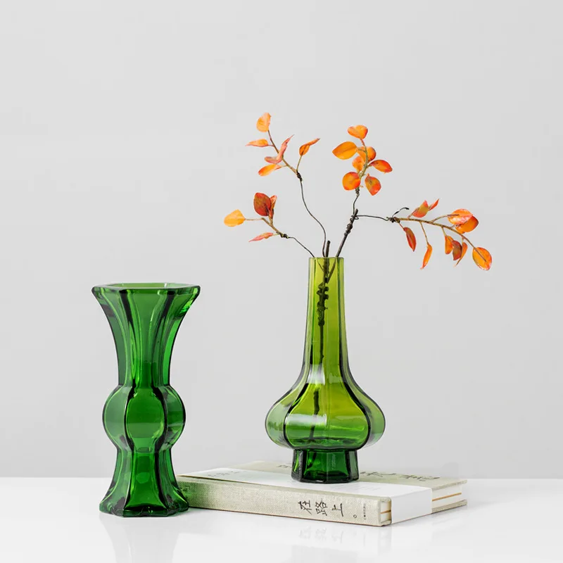 New Chinese glass vase, glass high-end model room study tea room, home soft decoration accessories