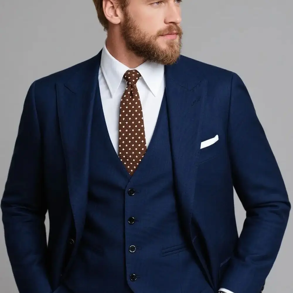 

Formal Men's Groom Tuxedos Three-Piece Peak Lapel Suit Solid Jacket Vest Pants Party Prom Daily Casual Tuxedo Business Men Suits