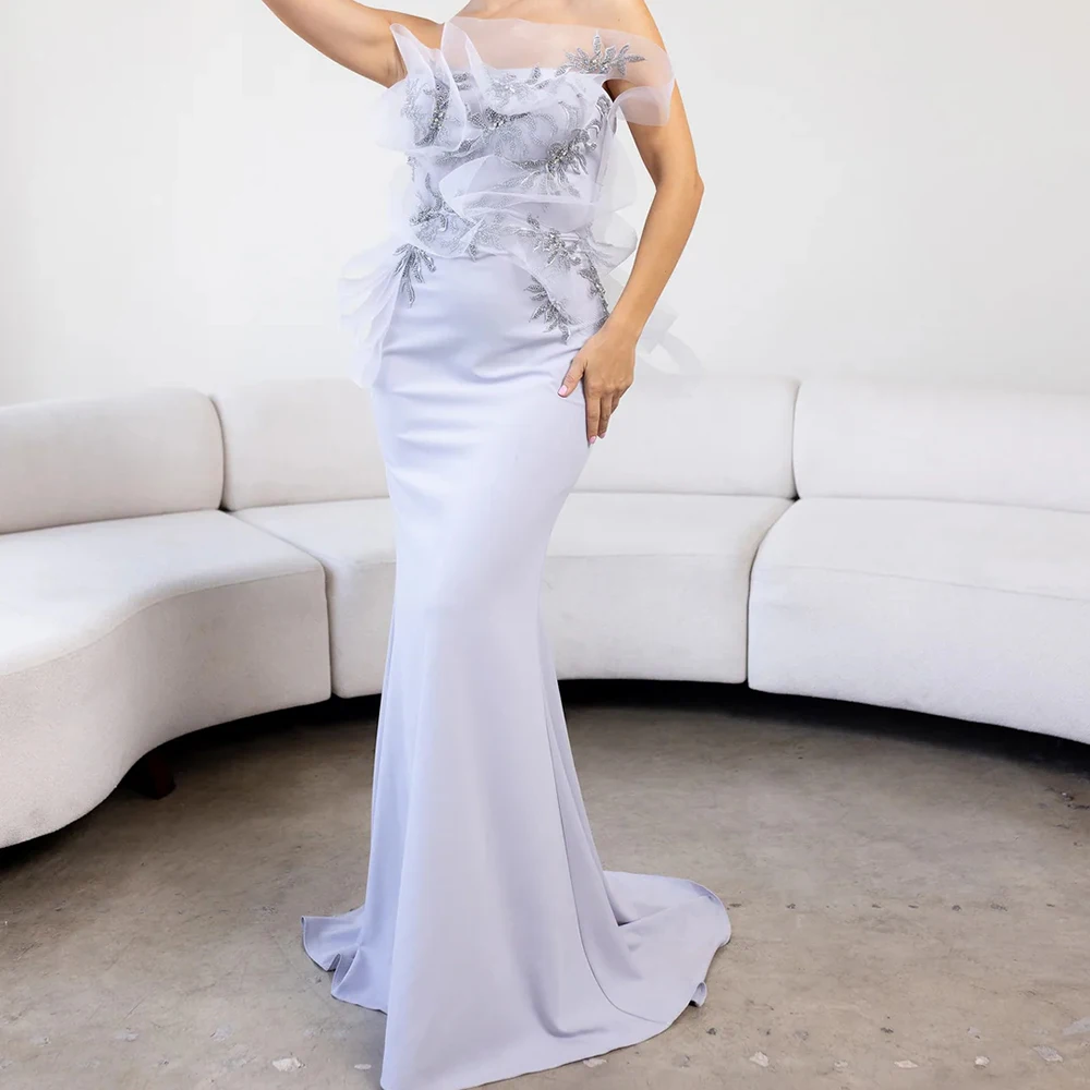 Vestidos de Noche de sirena para mujer, vestido de fiesta sin tirantes hasta el suelo, sin mangas, vestidos personalizados fruncidos con flores y lentejuelas a la moda