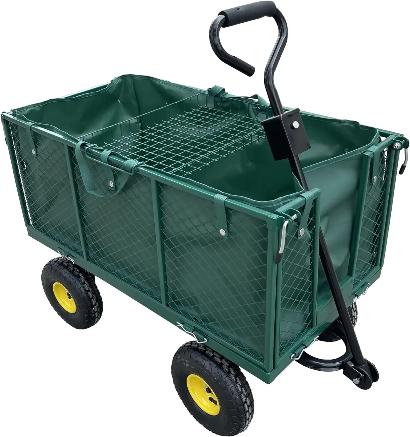 Heavy Duty 4-Wheel Garden Cart Oversized Steel Dump Roll Container Mesh Cart