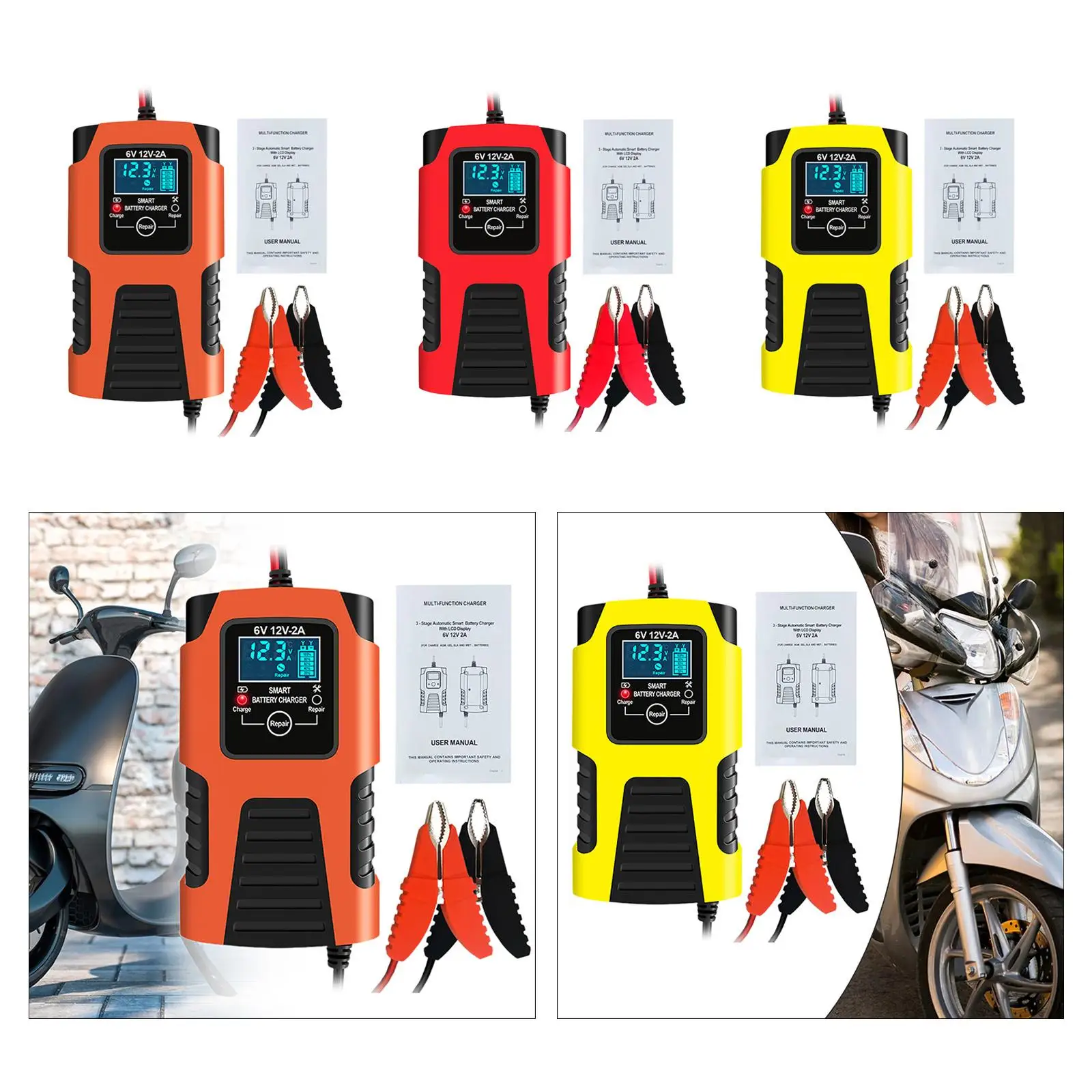 

6V 12V Large Screen Display Battery Charger for Trucks Cars Motorcycles