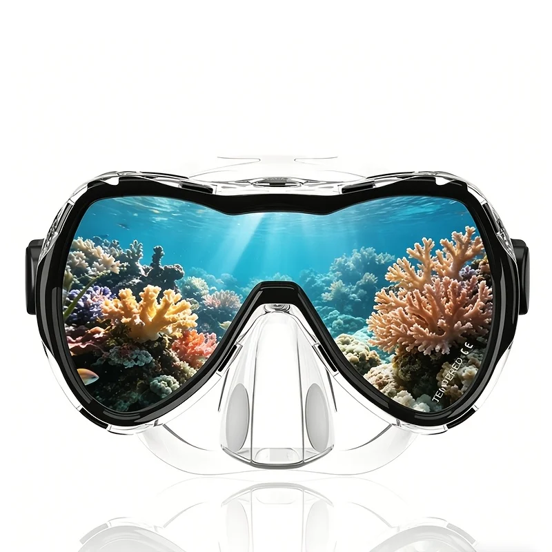

Diving Mask Swimming Goggles Scuba Snorkel Silicone Skirt Tempered Glass Panoramic HD For Adult Youth Anti-Fog with Nose Cover