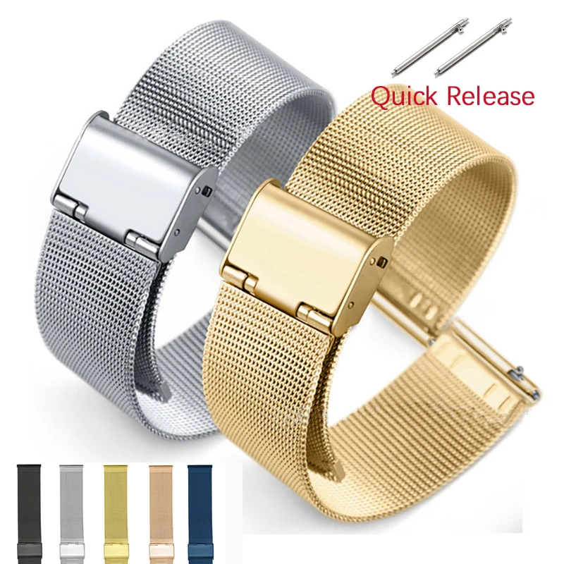 Ultra Slim Stainless Steel Mesh Strap Milanese Watch Band 12mm 14mm 16mm 18mm 20mm 22mm Quick Release Replace Bracelet Watchband