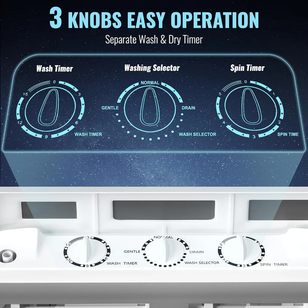 Pralka, przenośna Mini podwójna pralka TubCompact i suszarka wirująca z cyklem prania i wirowania o pojemności 17,6 funta, pralka