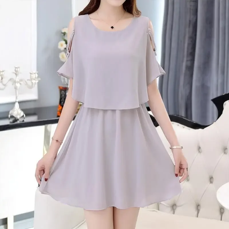 فستان شيفون صيفي عاري الكتفين تنورة فضفاضة وكبيرة الحجم فستان نسائي فستان نسائي رداء نسائي #6