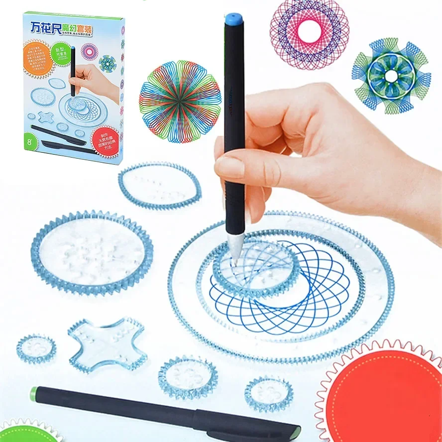 Spirograph Deluxe Set Design Tin Set Draw Spiral Interlocking Gears Wheels Designs Geometric Ruler Kids Creative Educational Toy