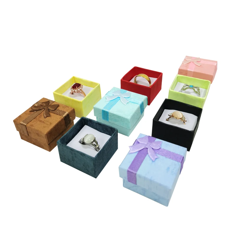 6Pcs/lot 4*4cm Square Ring Box Paper Jewelry Box Rings Earrings Storage Container Jewelry Gift Case Bow Jewelry Display Box