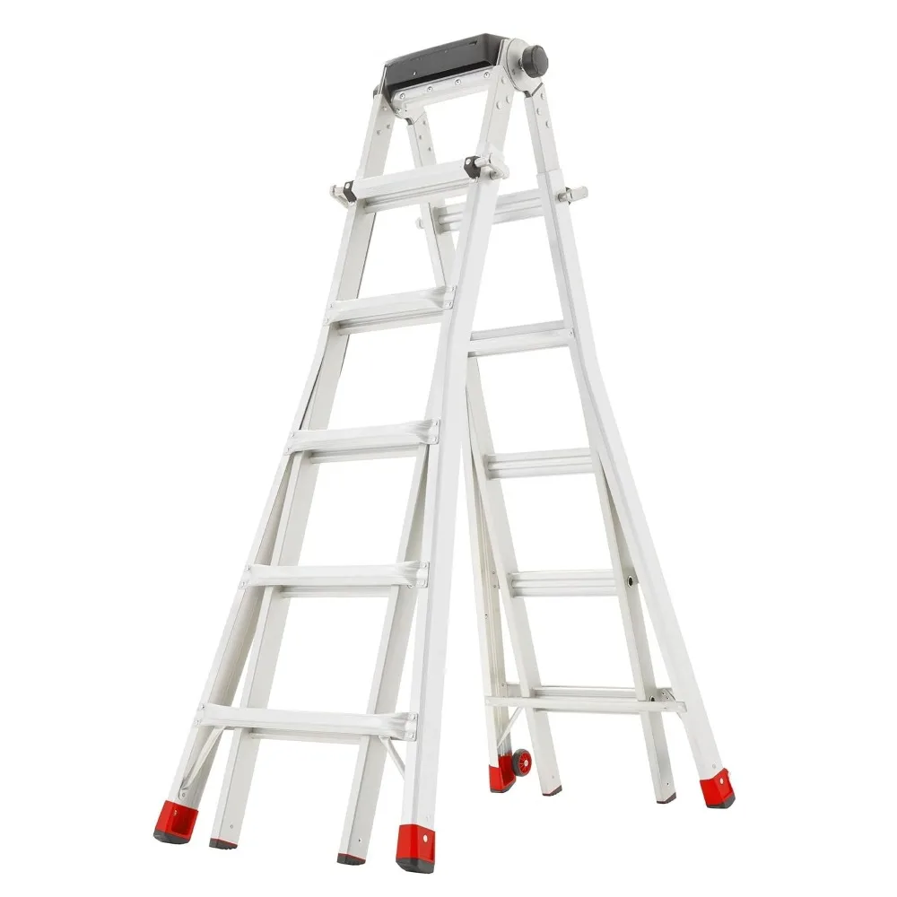 

23 Foot Reach Silver Aluminum Extendable Multi-Position Step Ladder,300 Lbs Load Capacity,Portable Design, Customized