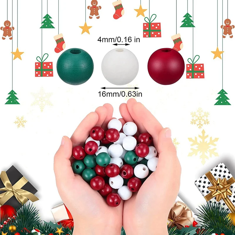 165 Pcs Christmas Wood Beads For Craft Farmhouse Natural Wooden Beads Boho Bead Round Beads For Xmas Home Decor DIY