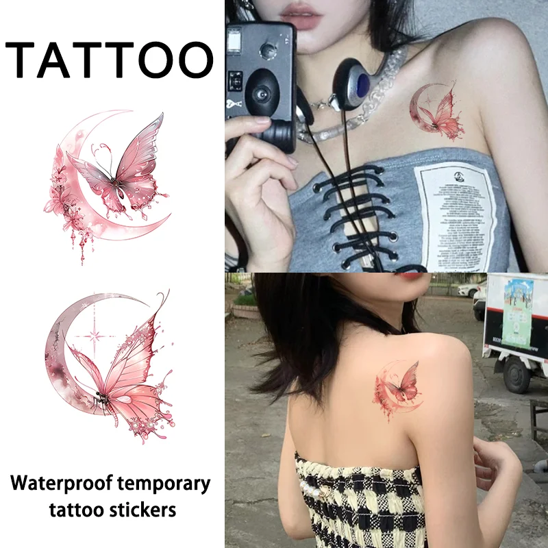 Butterfly Dancing with Moon Waterproof Temporary Tattoo Sticker, for Use on Shoulders and Arms, Long-lasting, Fake Tattoo