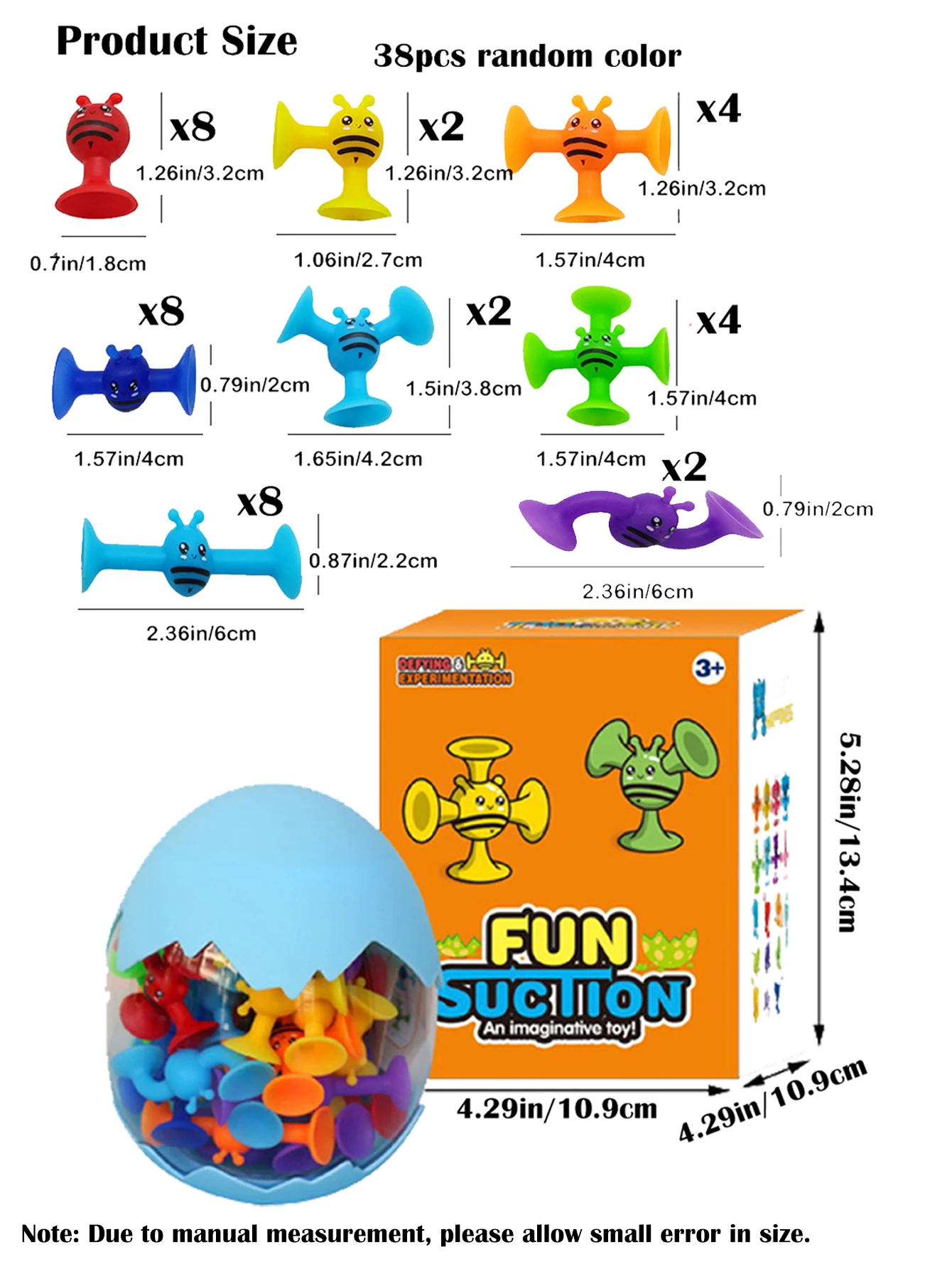 38 Stück Bienen-Saugnapf-Spielzeug mit Dinosaurier-Eierschalen-Aufbewahrung, Badefenster-Reisespielzeug, interaktives Eltern-Kind-Spiel, Geschenk für Kinder – Detail 2