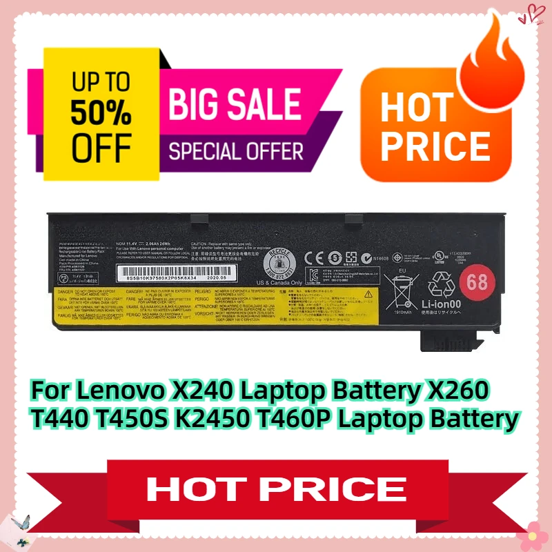

For Lenovo X240 Laptop Battery X260 T440 T450S K2450 T460P Laptop Battery