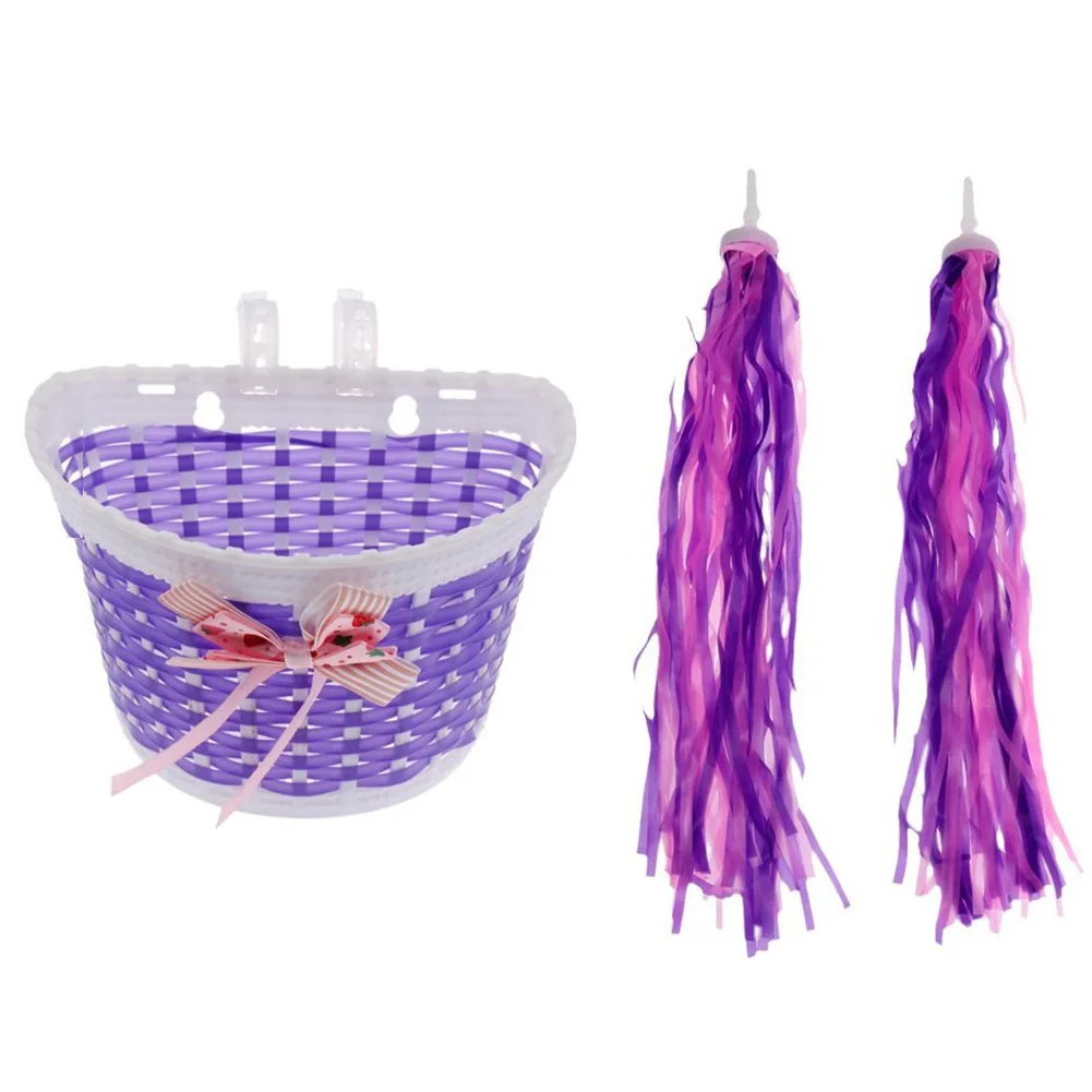 Children Kids Bicycle Scooter Handlebar Streamer Tassel And Braided Basket Pink Woven Baskets For Kids Bike Accessories