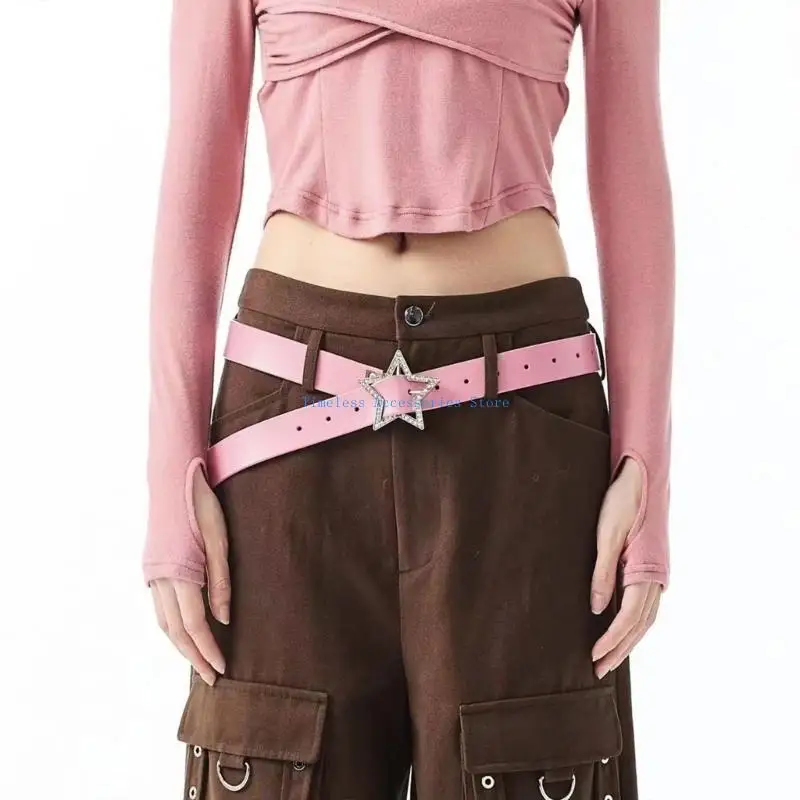 

97QE Cowgirl Waist Belts for Jeans Pants Vintage Buckle Belt for Y2K-Girls Hip Hop Impressive Cowboy Stage Street Dance