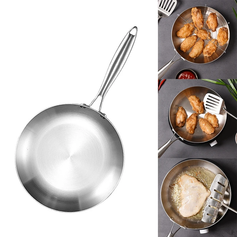 Stainless Steel 3 Ply Frying Pan Wok Pan Cooking Fried Steak Gas Stove Pot Electromagnetic Saucepan Nonstick Pan