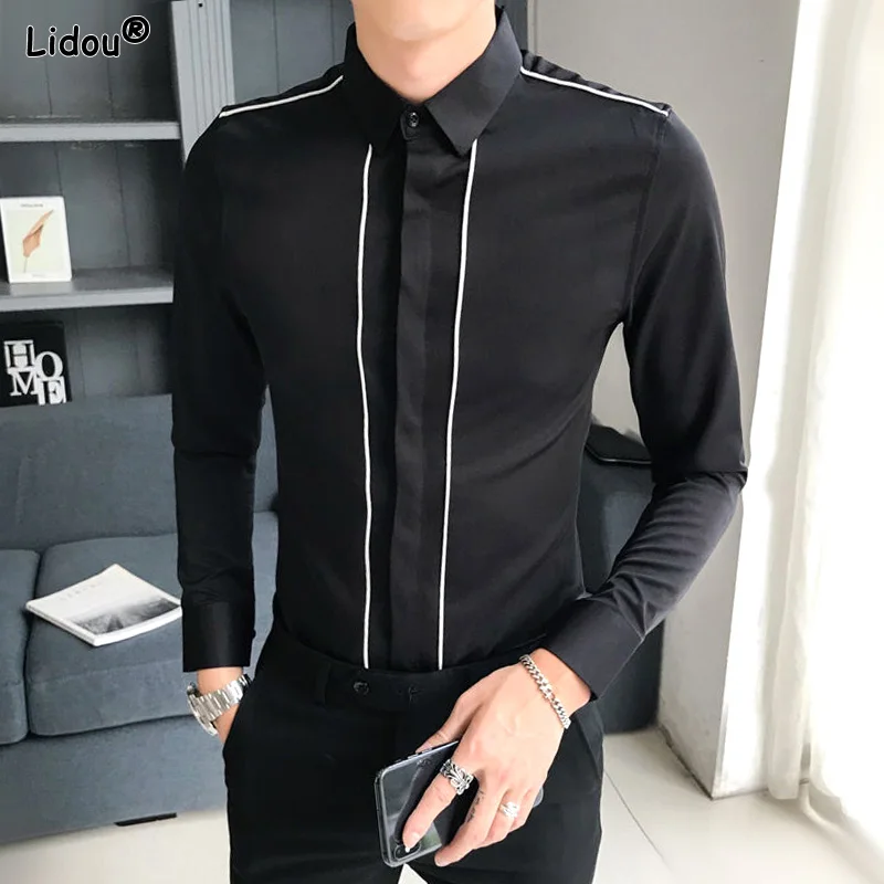 Spring Summer New Fashion Business Shirts Casual Patchwork Temperament Solid Man Button Turn-down Collar Men\'s Clothing 2023