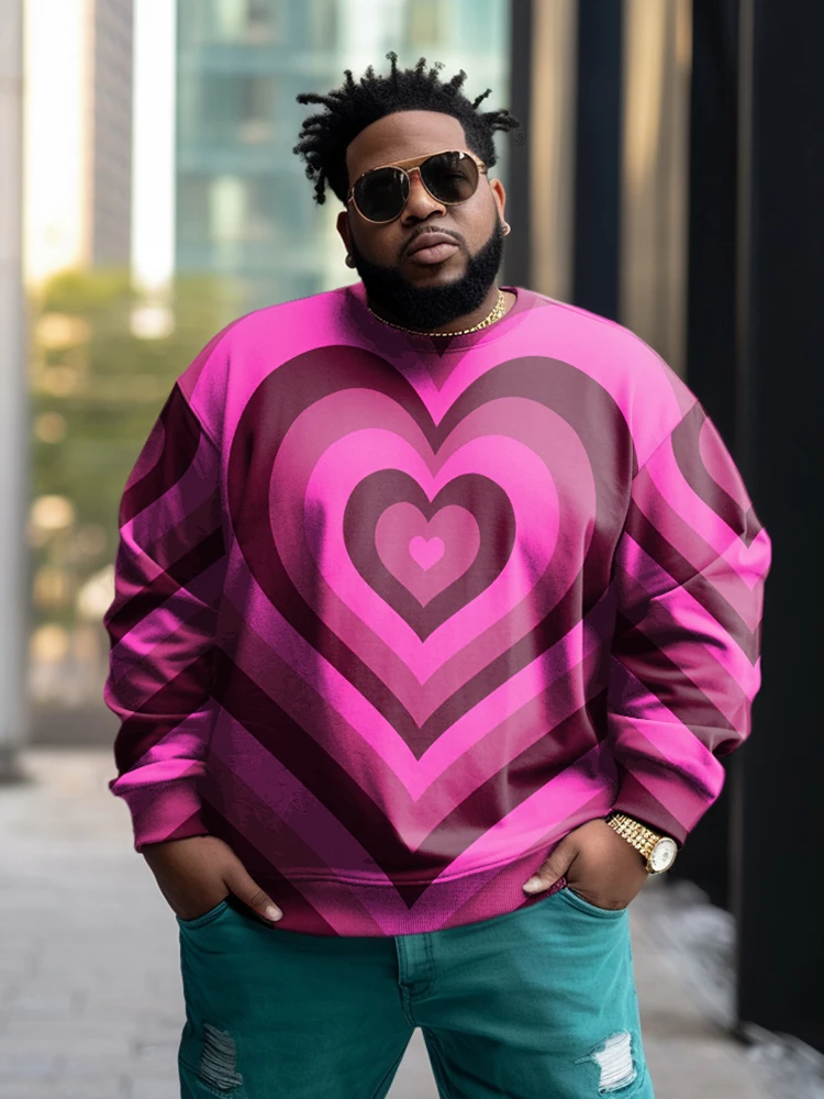 

ZOOY (L-9XL) Men's Plus Size Personality Graffiti Pink Series Crew Neck Long Sleeve Sweatshirt