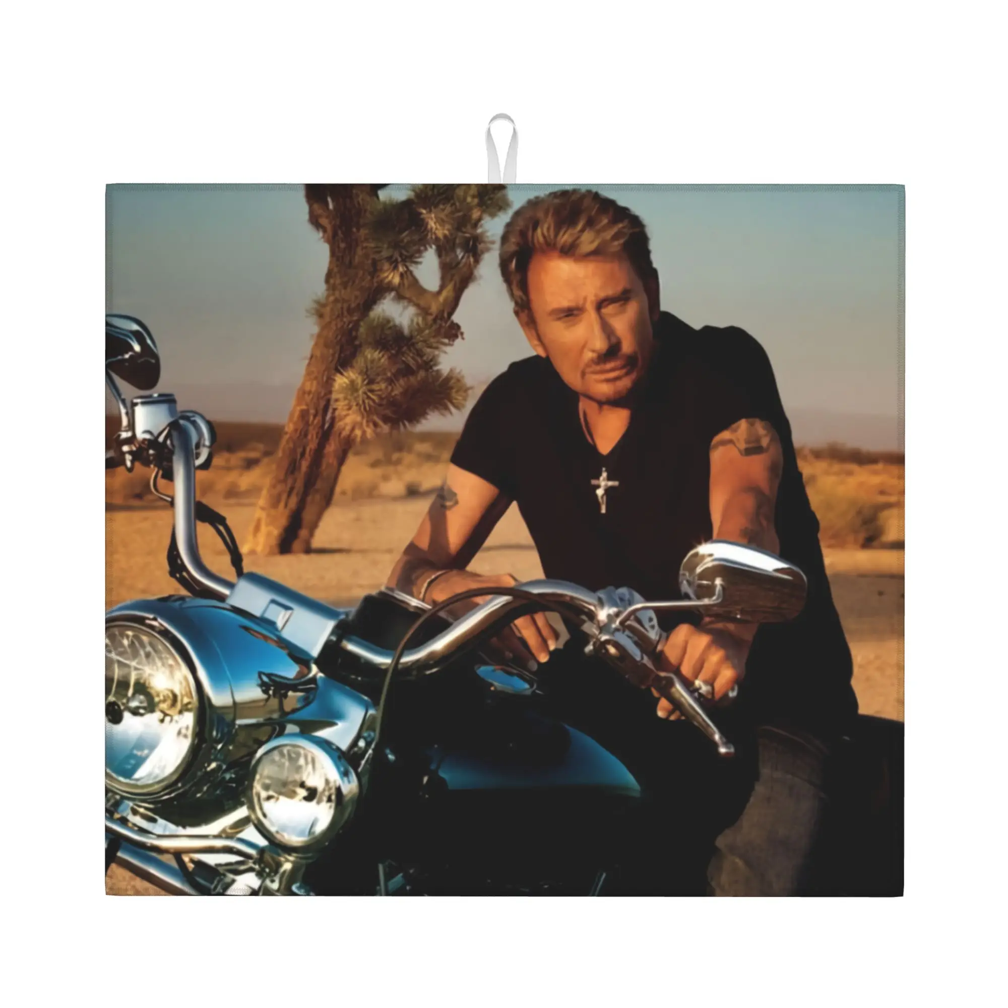 French Rock Singer Johnny Hallyday Drying Mat For Kitchen Waterproof Non‑Slip Oil Proof Reusable Countertop Protector Mat