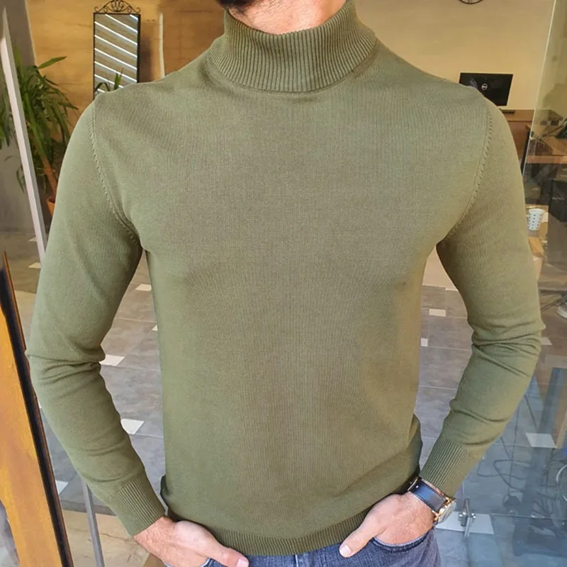 Mens Clothing Spring and Autumn Thin Turtleneck Bottomed Knitted Sweater T-shirt Long-sleeved Slim-fit Thin Sweater