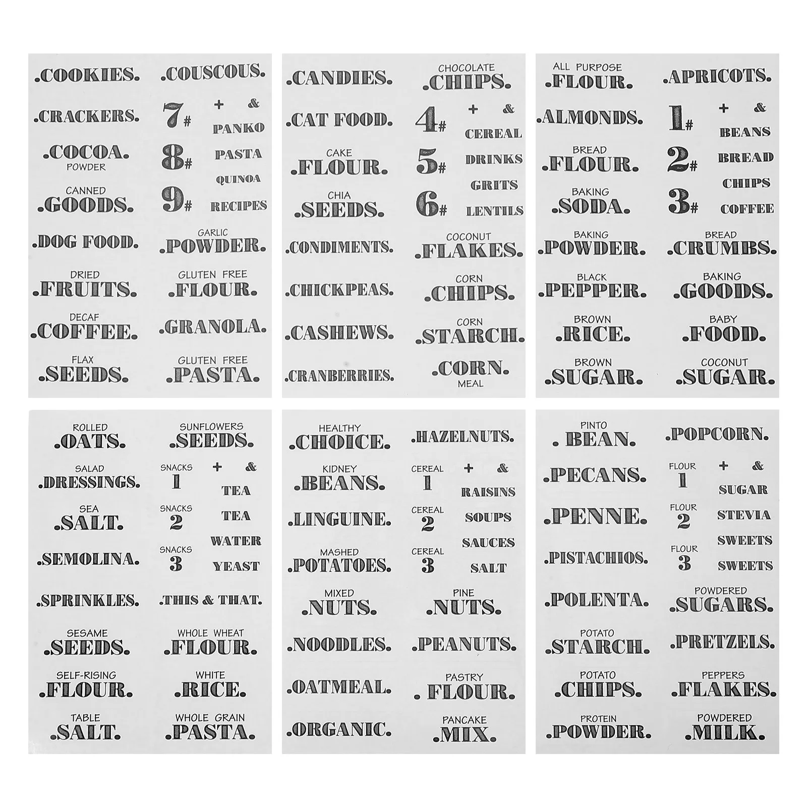 

6 Sheets Clear Waterproof Food Labels Kitchen Organization Stickers for Glass Jars Containers Pantry Fridge Freezer Storage Bins