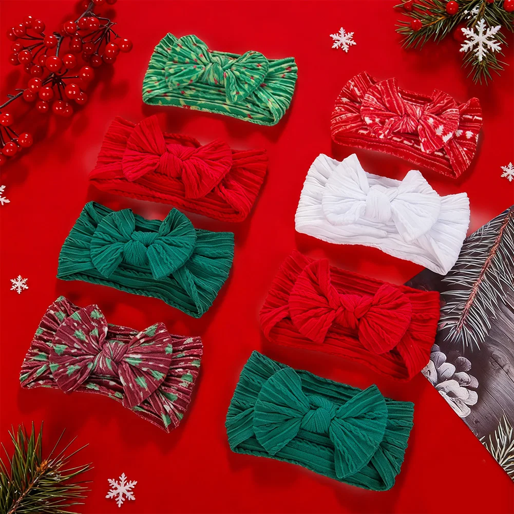 2 Stücke Weihnachten Tag Baby Zopfmuster Baby Stirnbänder Solide Weihnachtsbaum Rot Nylon Elastische Haarbänder Mädchen Kopfbedeckung Headwraps