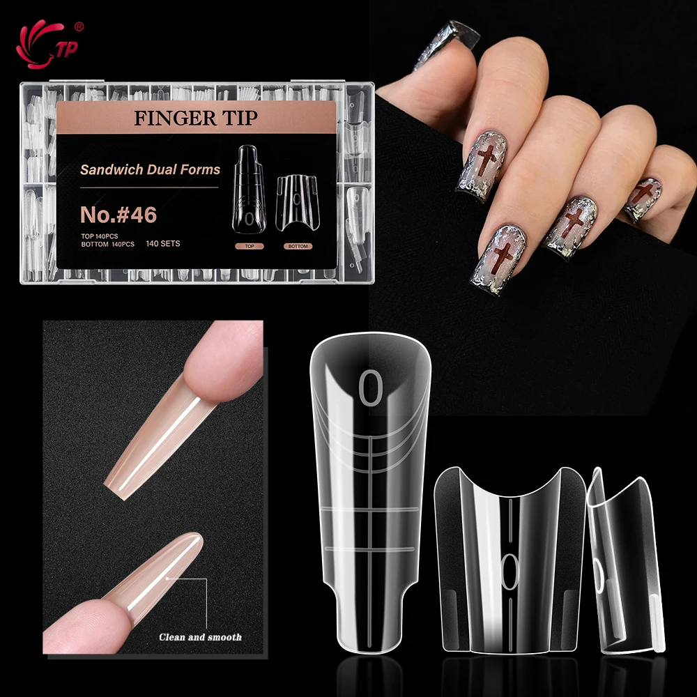 

TP 280 шт. двойные формы для наращивания ногтей, прозрачные, 14 размеров, для акрила и полигеля, многоразовые, для быстрого наращивания, верхние формы для ногтей